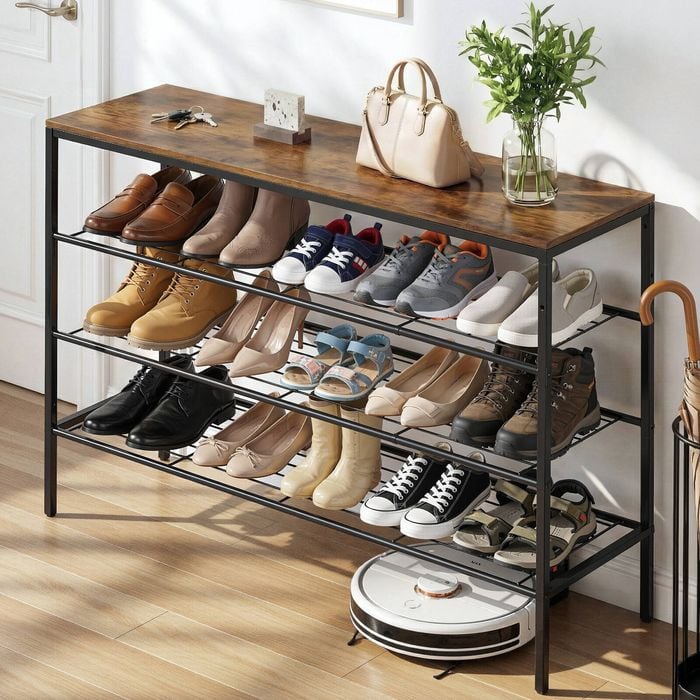 Homfurn 4-tier Metal Shoe Rack Organizer, Brown, For Entryway Living Room Bedroom Closet