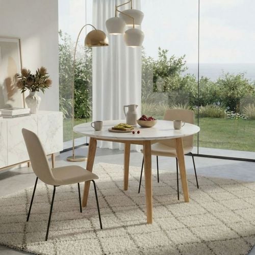 Levede Round Rubberwood Dining Table 120CM White