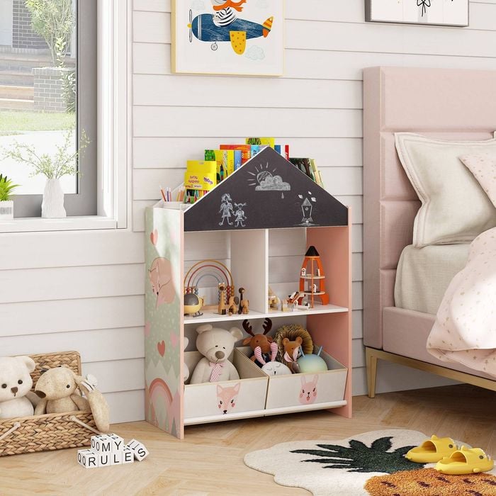 Costway Kids Playhouse Storage Bookcase Wooden Bookshelf Toy