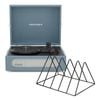 Crosley Voyager Bluetooth Portable Turntable + Gadhouse Vinyl Rack Bundle - Washed Blue