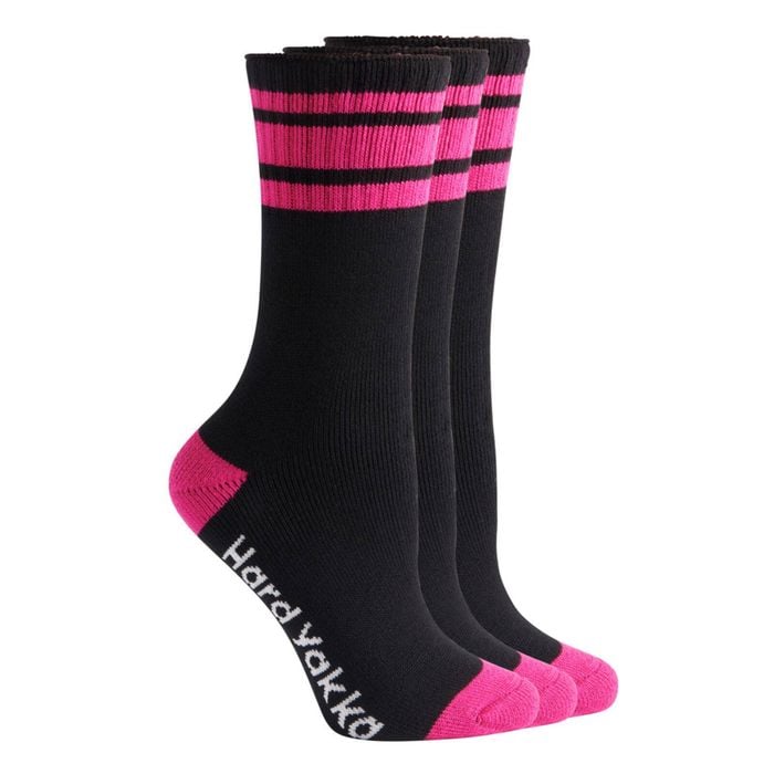 Hard Yakka Size 3-8 Black/Pink Women's Bamboo Work Socks - 3 Pack