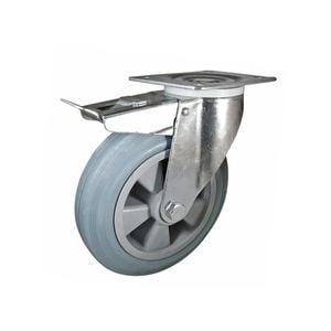 Easyroll 200kg 200mm Grey Rubber Swivel Brake Plate Mount Castor