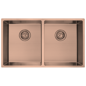 Mondella Copper Double Bowl Rectangular Sink Inset / Undermount
