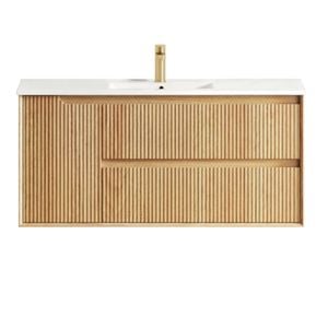 Attica Baia 1200mm English Oak Fluted Vanity With Ceramic Top