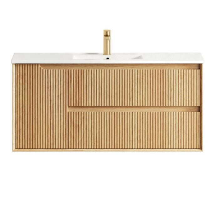Attica Baia 1200mm English Oak Fluted Vanity With Ceramic Top