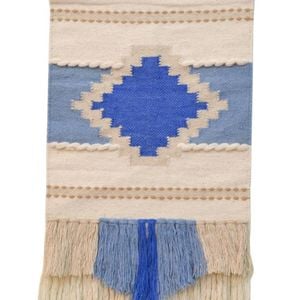 Handwoven Woollen Trendy Wall Hanging - Ad012 - Ivory/blue - 50x90cm