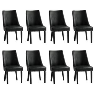 Oikiture 8PCs PU Leather Dining Chair Kitchen Padded Seat Winglet Design Black