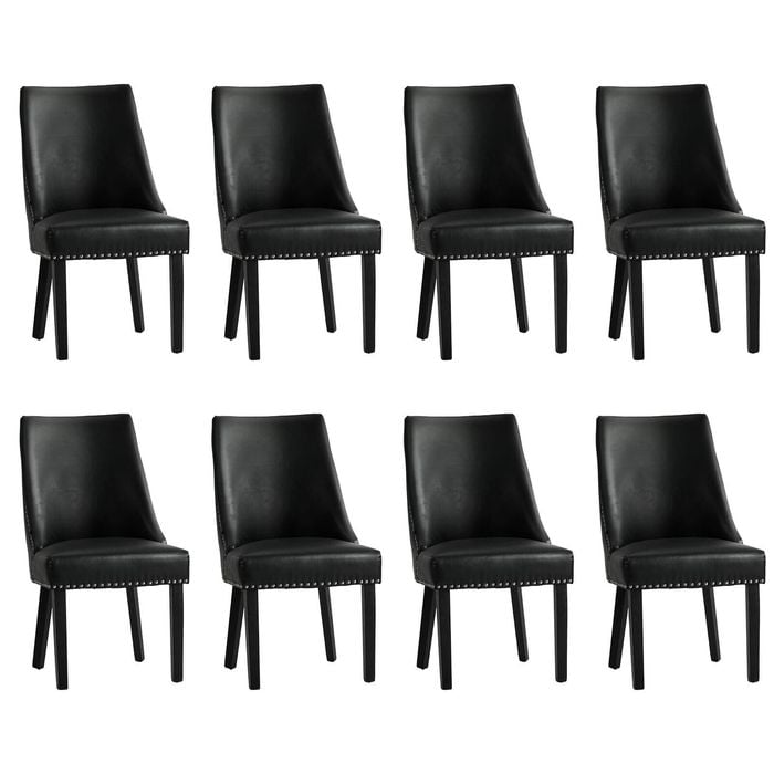 Oikiture 8PCs PU Leather Dining Chair Kitchen Padded Seat Winglet Design Black