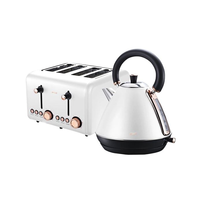 Pronti Rose Trim Collection Toaster & Kettle Stainless Steel Bundle White
