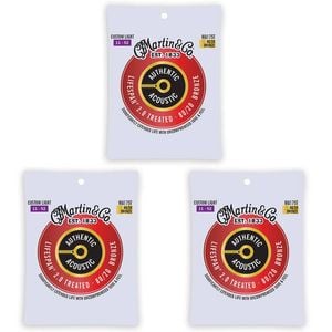 3PK Martin Guitar MA175T Authentic Treated Strings 80/20 Bronze Custom Light