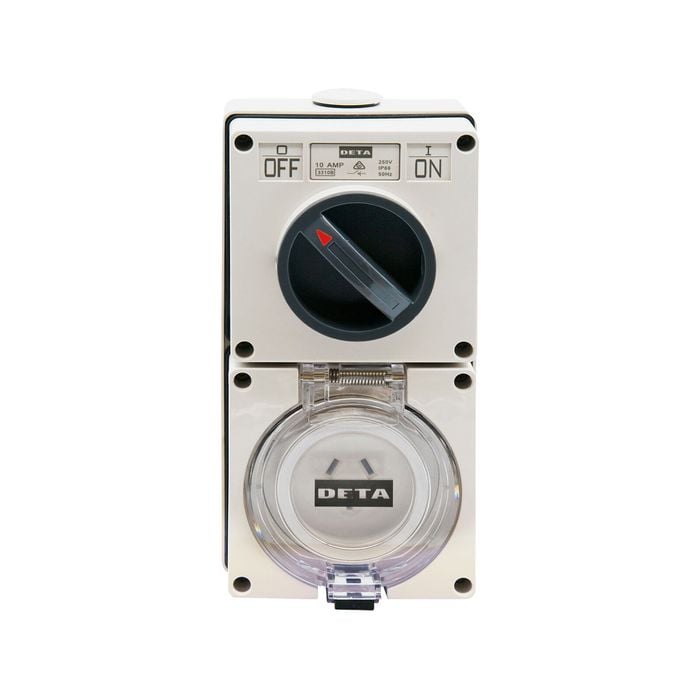 Deta 10A 250V Industrial 3 Pin Flat Switched Outlet