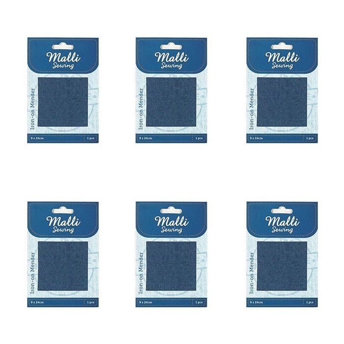 6pk Malli Sewing Polycotton Iron-on Mender Fabric Repair Patch 1224x9cm Blue
