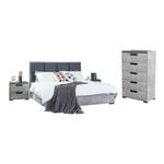 Queen 4 Pcs Bedroom Suite with Tallboy Fabric Upholstery MDF Combination of Black & Cement Colour