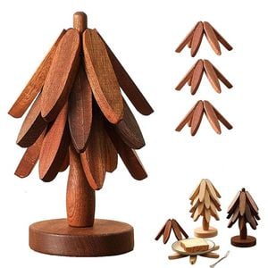 Catzon Wooden Tree Trivet Set Stackable Hot Pot Coasters-NutBrown3