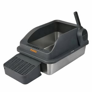 Pawz Stainless Steel Cat Litter Box High Sided Easy Clean Grey