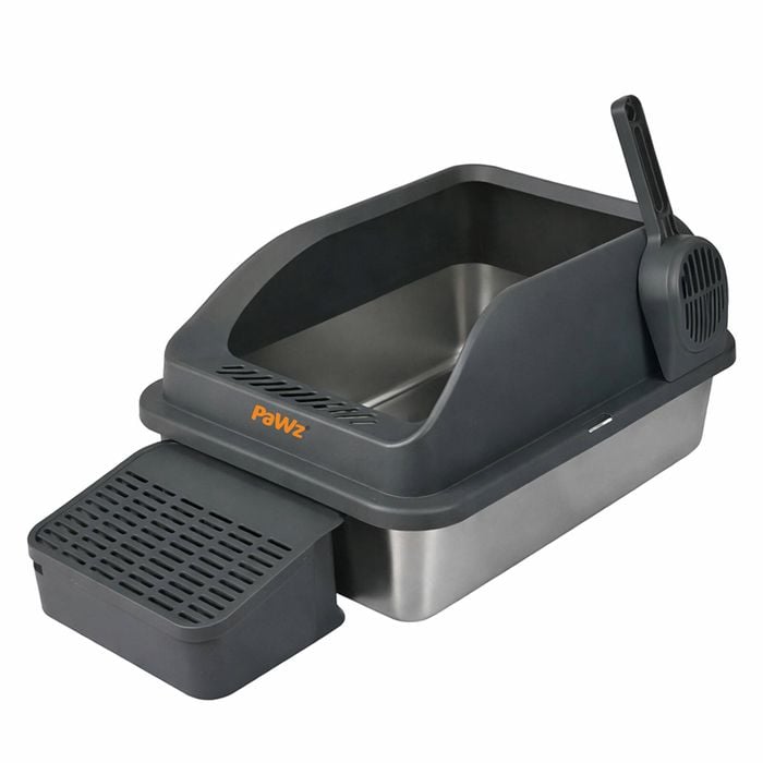 Pawz Stainless Steel Cat Litter Box High Sided Easy Clean Grey