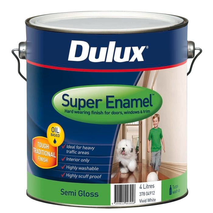 Dulux 4L Super Enamel Paint Semi Gloss Vivid White - 4L
