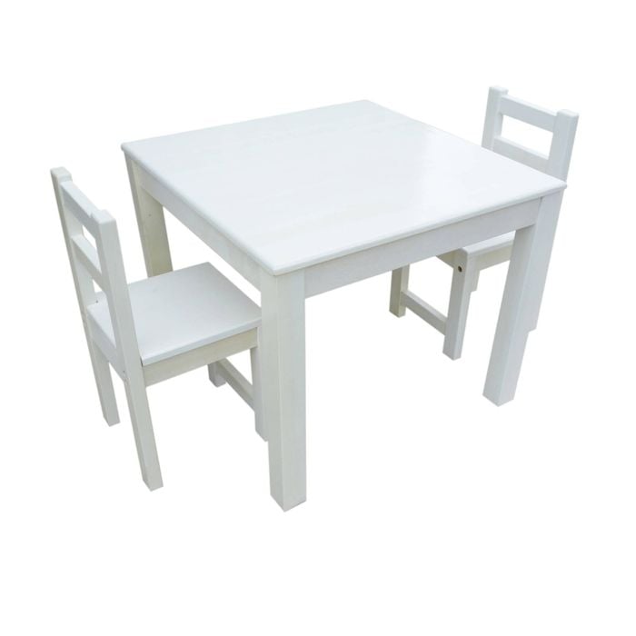 Timber  children White Table  60 x 60 cm with 2  matching Chairs