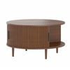 Ufurniture Round Coffee Table with Sliding Door & Flip Top 80cm Mid-Century Modern Storage Coffee Table Walnut