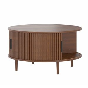 Ufurniture Round Coffee Table with Sliding Door & Flip Top 80cm Mid-Century Modern Storage Coffee Table Walnut