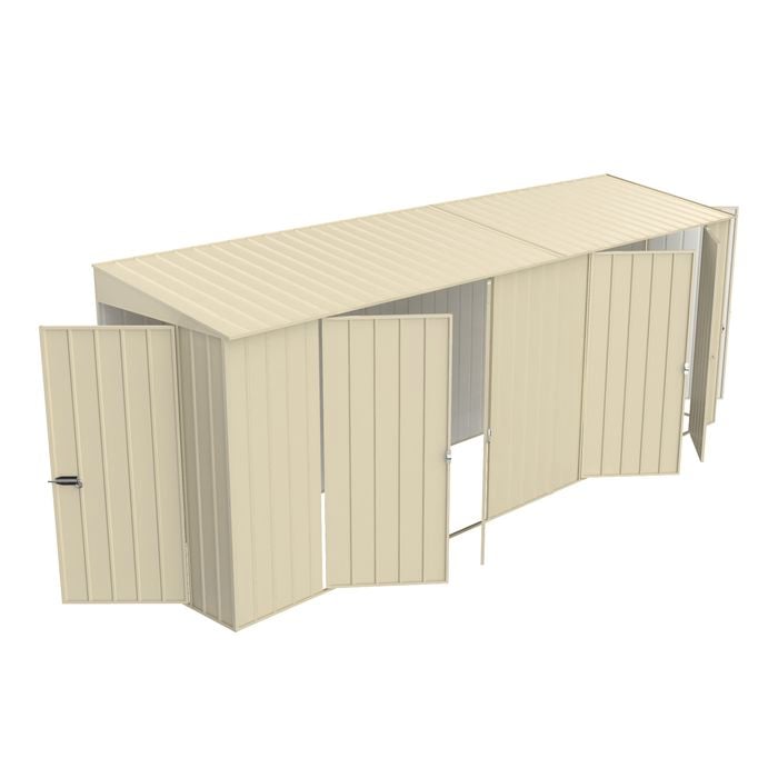 Build-a-Shed 1.2 x 5.2 x 2.0m Cream Tunnel Shed Tunnel Hinged Door Plus Dual Double Hinged Side Doors