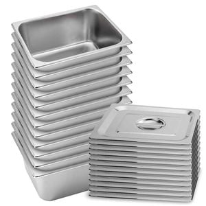 SOGA 12 Pack Stainless Steel Gastronorm Pans 1/2 150mm Deep with Lids