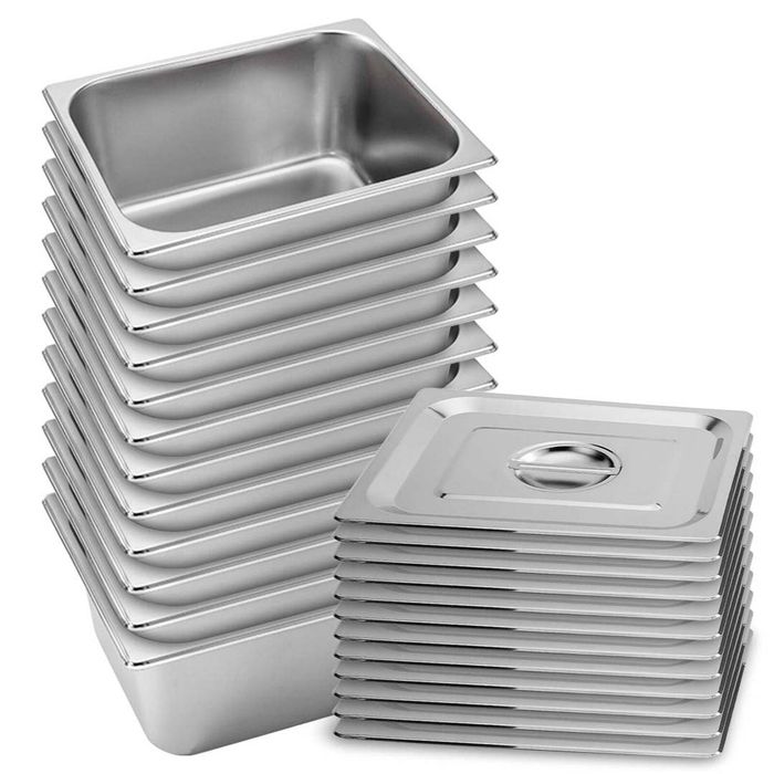SOGA 12 Pack Stainless Steel Gastronorm Pans 1/2 150mm Deep with Lids