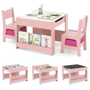 Costway 4-in-1 Kids Activity Table & Chair Set W/blackboard Pink