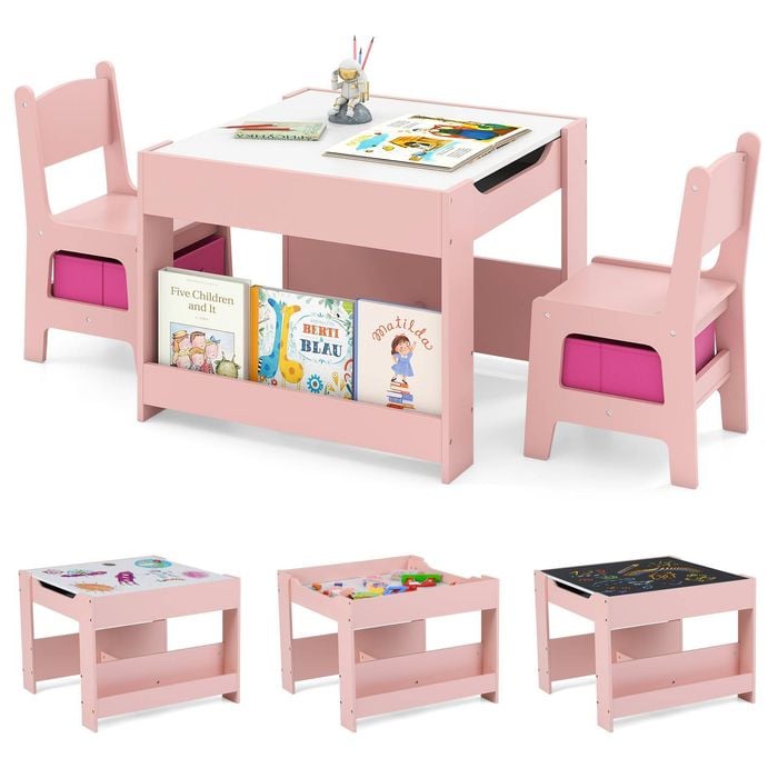 Costway 4-in-1 Kids Activity Table & Chair Set W/blackboard Pink