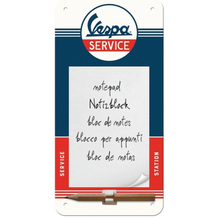 Nostalgic-art Retro Magnetic Fridge Notepad With Pencil Vespa Service 20x10x2cm