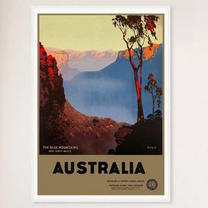 Galrie Vintage Australian Travel Poster of the Blue Mountains NSW Wall Art, White Frame, A0 84 x 119cm (33 x 47inch)