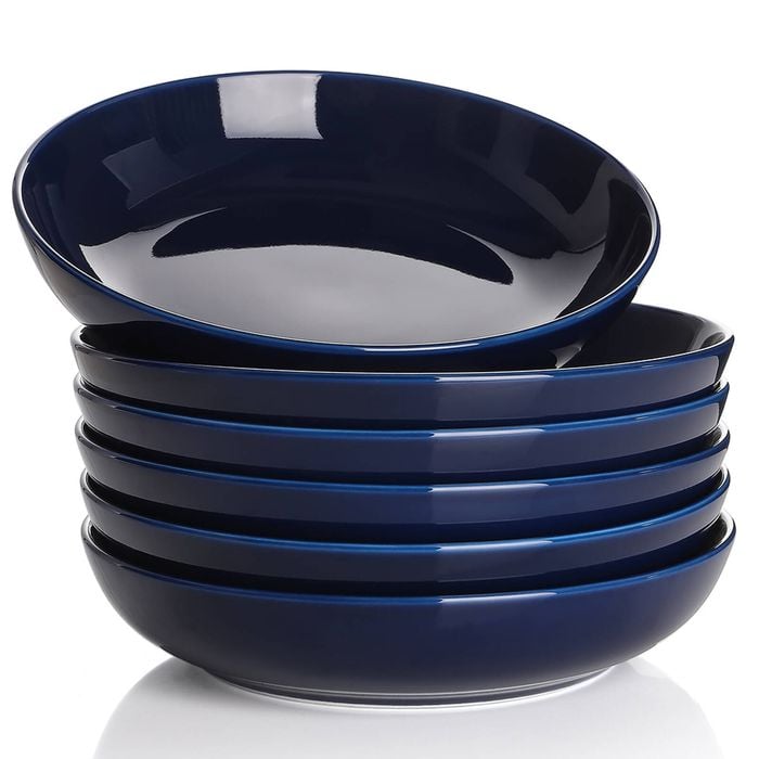 Y YHY by Dowan 30 Ounces Porcelain Large Serving Bowl Set, Wide and Flat, Set of 6, Blue