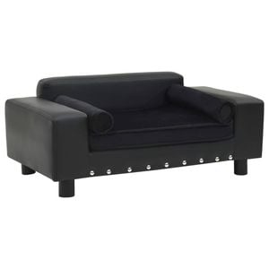 vidaXL Dog Sofa Black 81x43x31cm Plush and Faux Leather Pet Supply Cat Couch