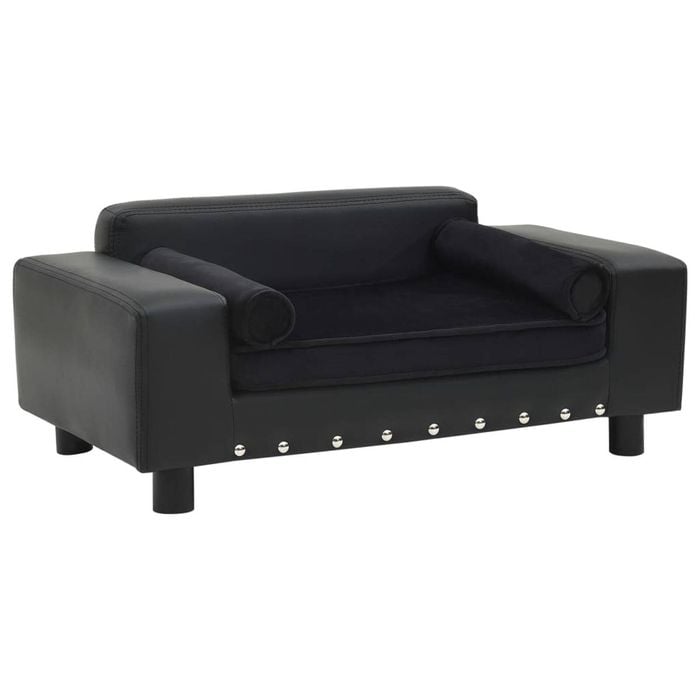 vidaXL Dog Sofa Black 81x43x31cm Plush and Faux Leather Pet Supply Cat Couch