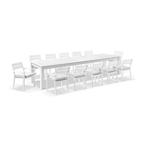 Santorini 12 Seater Outdoor Aluminium Dining Table And Chairs Setting White & Textured Olefin Grey Cushions