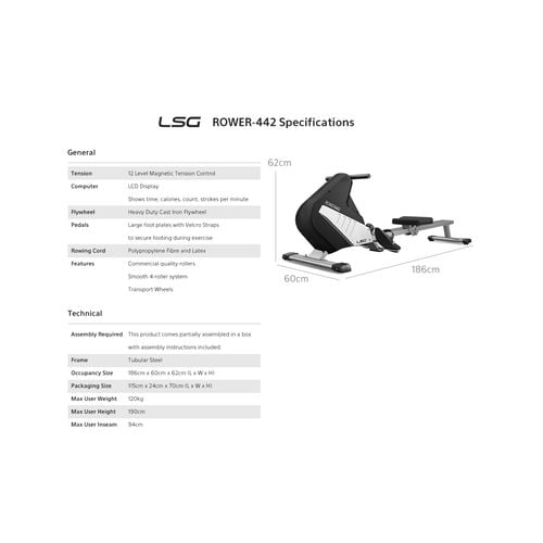 LSG Fitness ROWER 442 Magnetic Rowing Machine Bunnings Australia