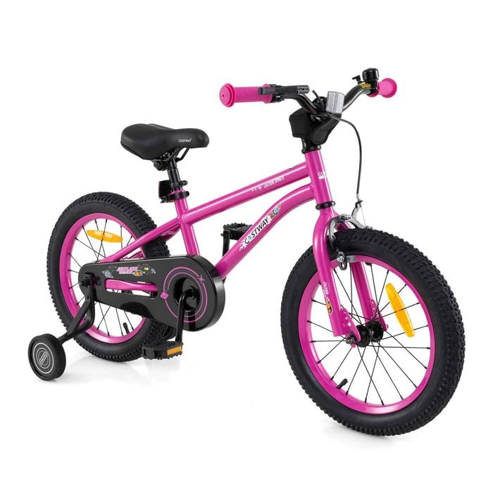 Costway Kids Dual-brake Bicycle W/training Wheels Adjustable Bike - Pink