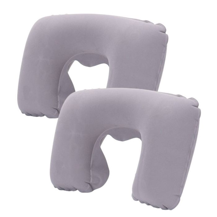 Catzon 2 Pcs Inflatable U-Shaped Pillow Flocked Fabric-Light Grey