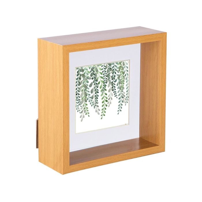 Nicola Spring 3D Deep Box Photo Frame - 6 x 6" with 4 x 4" Mount - Light Wood