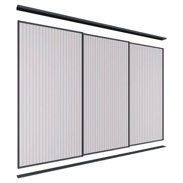 Lugna 2400 x 2701-3600mm Black VJ Panels Wardrobe Triple Sliding Doors