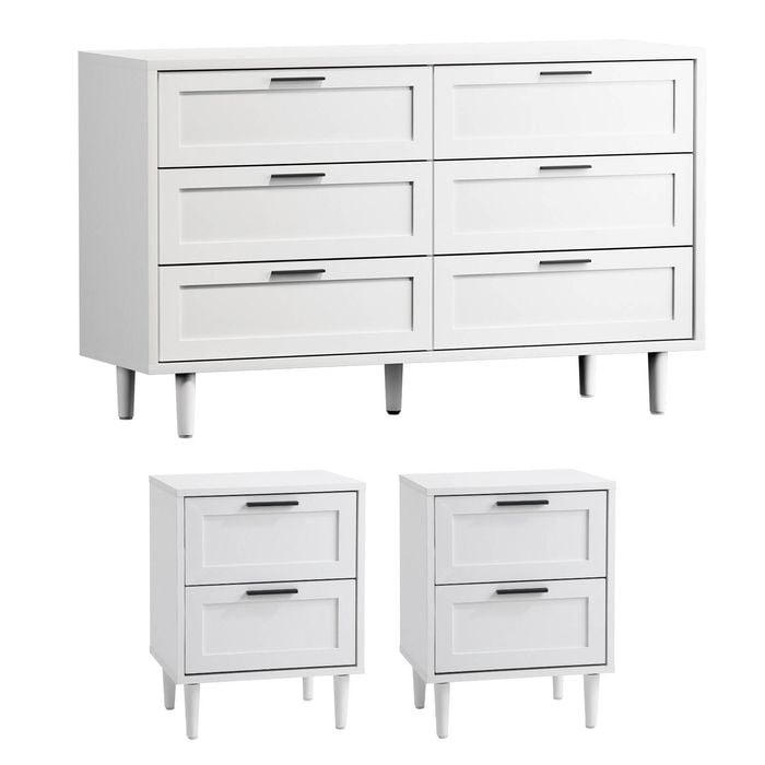 Oikiture 6 Chest of Drawers and 2 Bedside Tables Nightstand Bedroom Set White