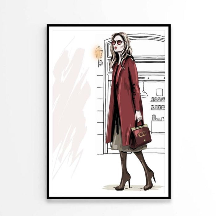 Modern Girl with Her Red Coat Fashion Print 100% Australian Made 60x90cm (Poster)