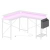 Advwin L Shaped Gaming Desk 136cm with LED Lights & Power Outlets White