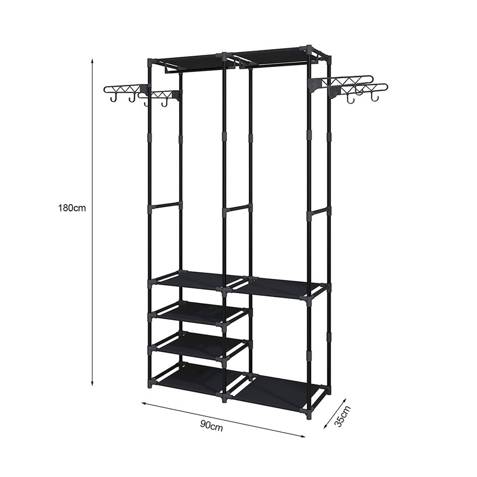 SOGA 90x35cm Hanging Clothes Rack Storage w 4 Layer Organizer and Side Hooks Bunnings Australia