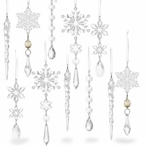 P&P White Crystal Acrylic Christmas Tree Icicle Snowflake Ornaments Set 18pc Holiday