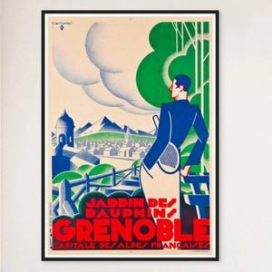 Galrie Stunning Grenoble Vintage Travel Poster French Alps Charm Artwork Décor, Black Frame, A0 84 x 119cm (33 x 47inch)