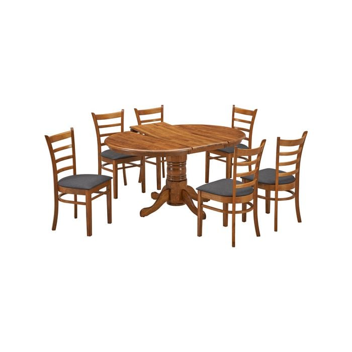 Linaria 7pc Dining Set 150cm Extendable Pedestral Table 6 Timber Chair - Walnut