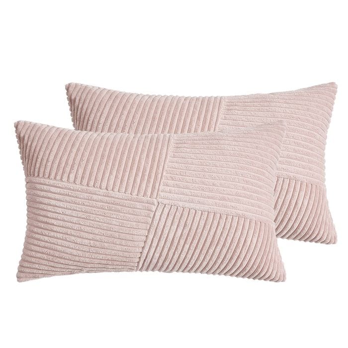 Gioia Casa Corduroy Cushion Covers - Soft Velvet with Windmill Pattern & Hidden Zipper - Pink, 30cm x 50cm (Twin Pack)