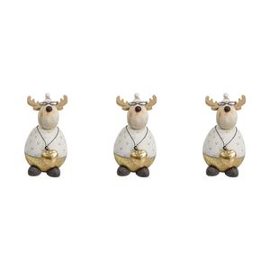 3x LVD Wood/Resin Buster Deer Sculpture Christmas Holiday Decor Sml 11cm White