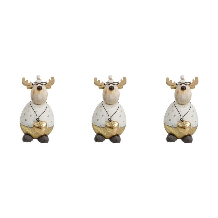 3x LVD Wood/Resin Buster Deer Sculpture Christmas Holiday Decor Sml 11cm White